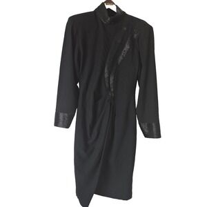 George Gross Dress Womens 12 Black Wool Beaded Collar Rhinestone Cuffs VTG